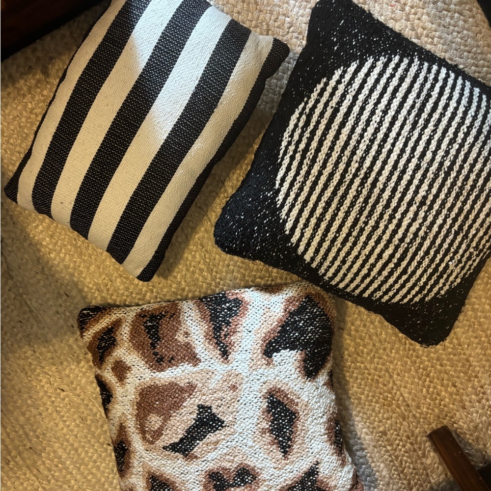 CB2 Black, White and Brown Patterned Decorative Throw Pillows